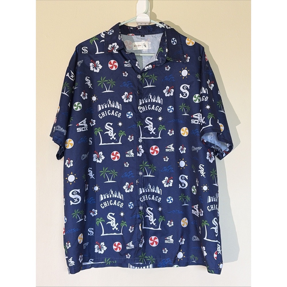 Beggars Pizza‎ Chicago White Sox Baseball Blue Hawaiian Shirt Adult Mens Medium